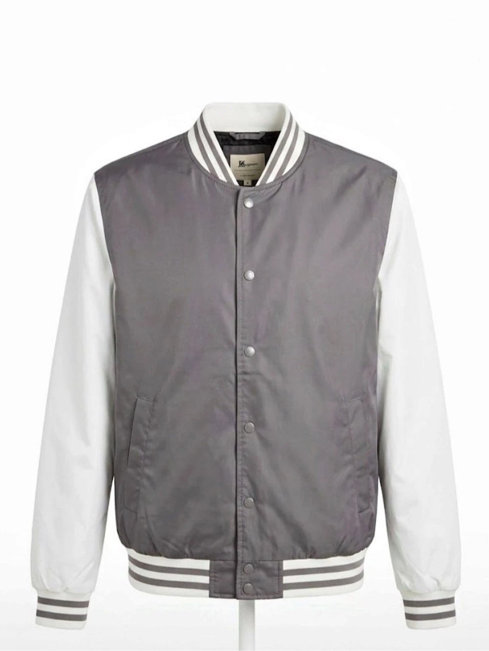 ZAKK & BRAND Satin Bomber Jackets Striped Satin Bomber Jacket in Gray & White